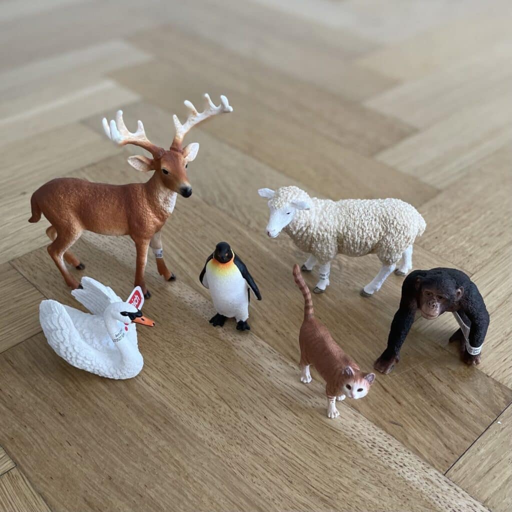 Schleich, 6 dyr + Billedbog med lyd