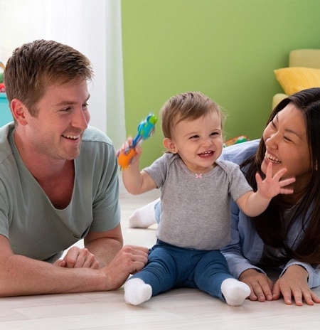 Shakin Shell rangle fra Lamaze pink orange blå orange