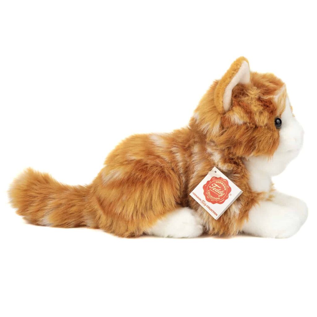 Teddy Hermann - Liggende kat rødstribet 20 cm