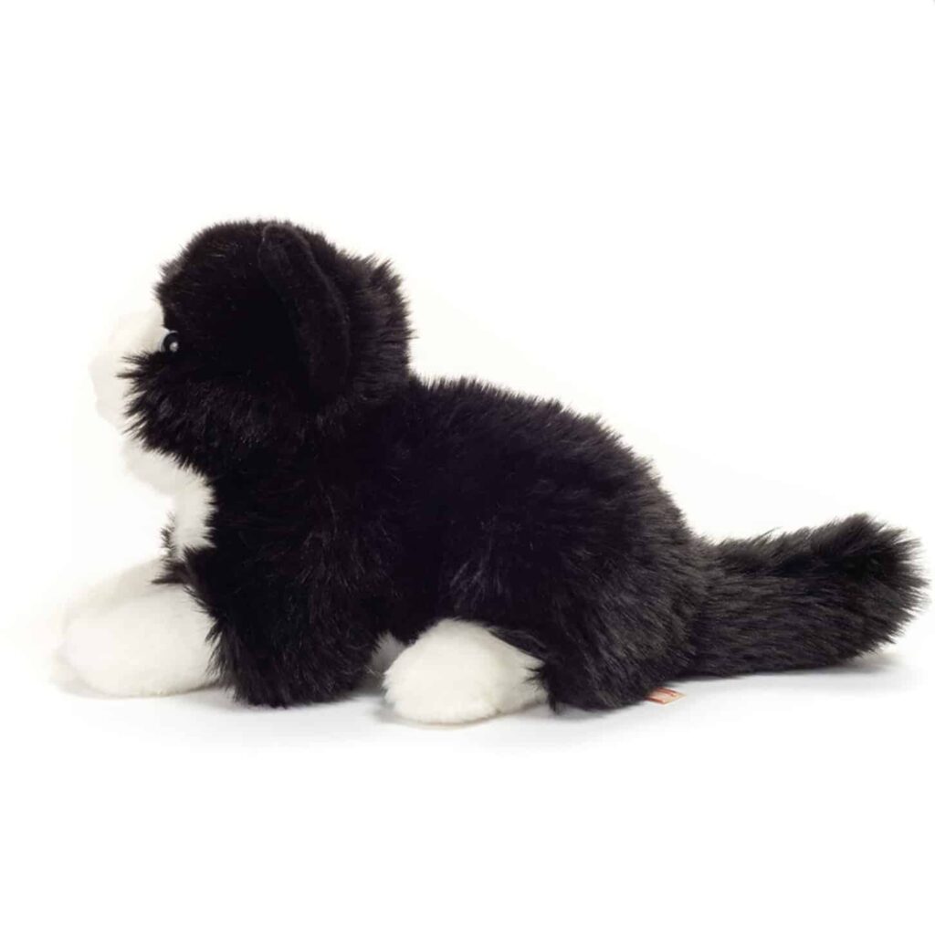 Teddy Hermann - Liggende kat sort-hvid 20 cm