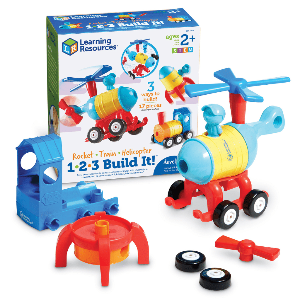 1-2-3 Build It! Rocket-Train-Helicopter - Byg-selv Fartøjer - Learning Resources LER2859