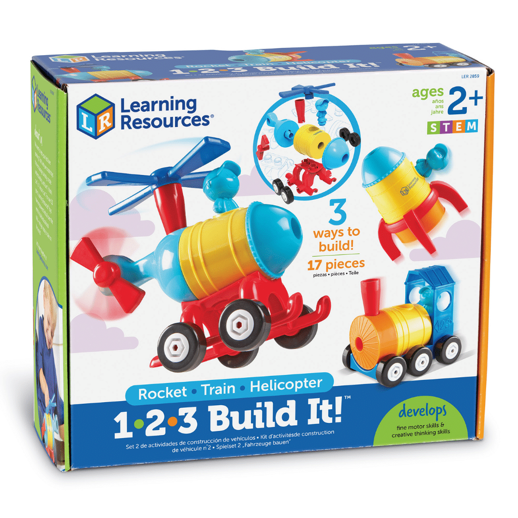 1-2-3 Build It! Rocket-Train-Helicopter - Byg-selv Fartøjer - Learning Resources LER2859
