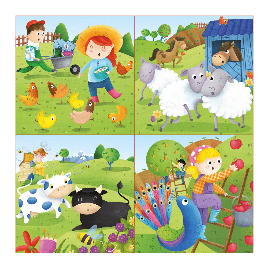 Educa 6-9-12-16 Farm Animals 4 Progressive Puzzles Item No. 80-17145 bondegårdsdyr puslespil