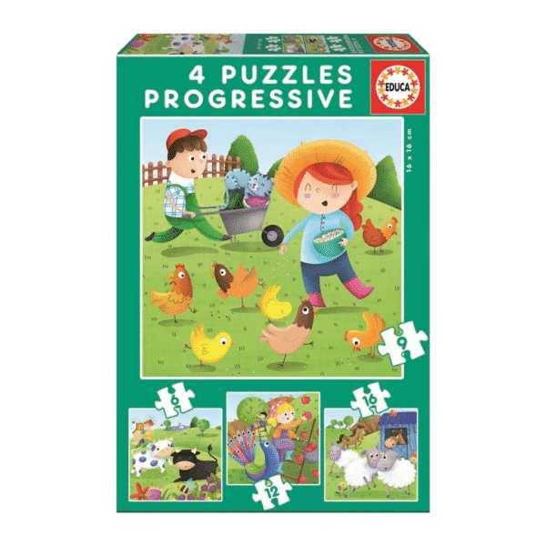Educa 6-9-12-16 Farm Animals 4 Progressive Puzzles Item No. 80-17145 bondegårdsdyr puslespil