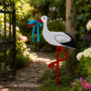 Fødselsstork i træ med rødt og blåt bånd 55 cm - Magni