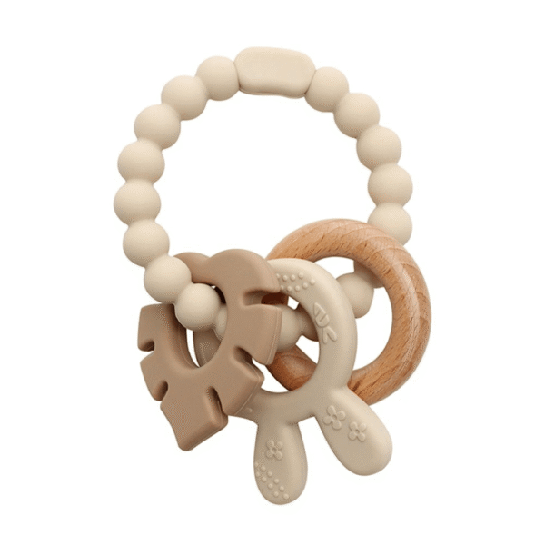Magni 5577 Biderangle i LFGB silikone med kaninøre vedhæng, beige