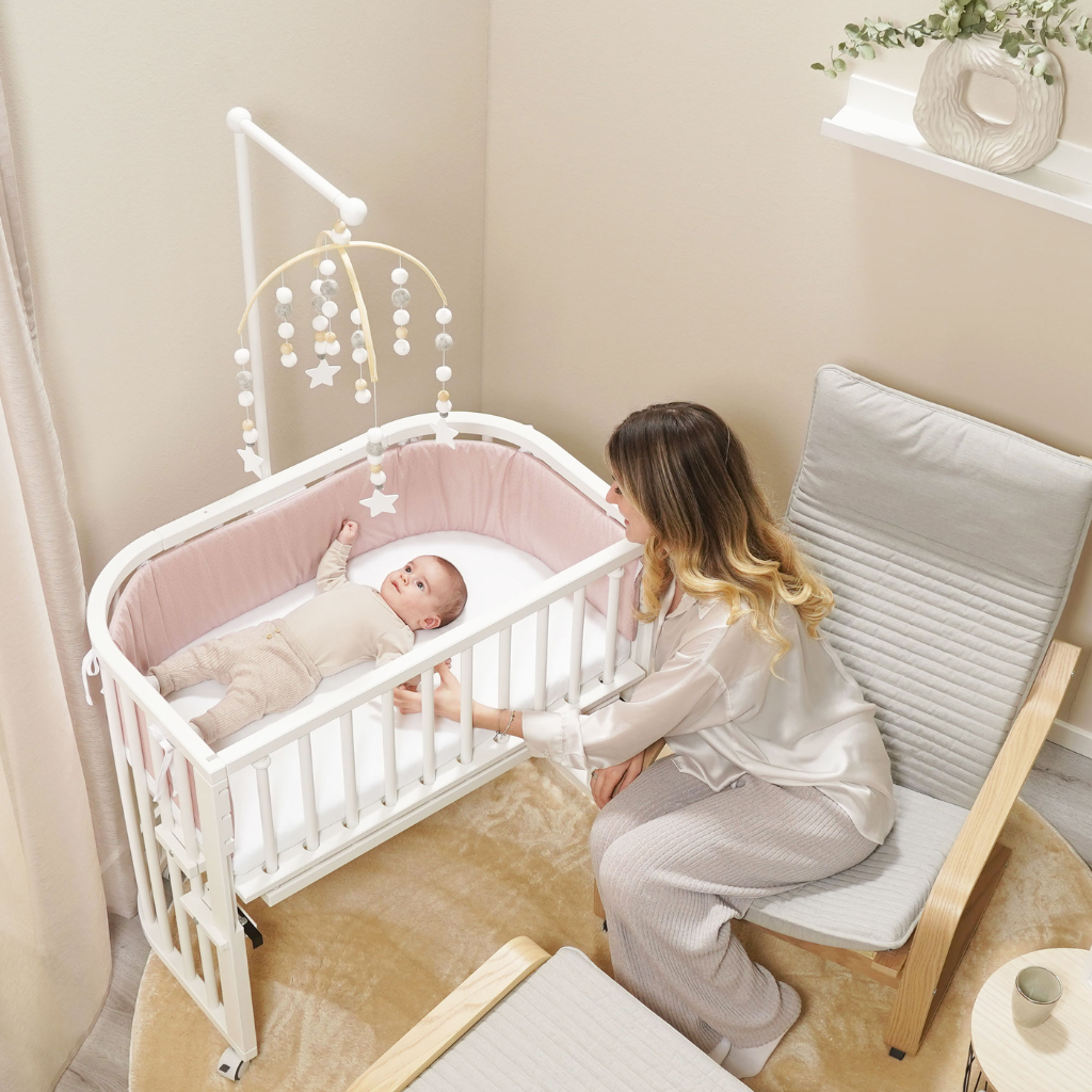 babybay mobile holder suitable for all models with round bars, white varnished uroholder