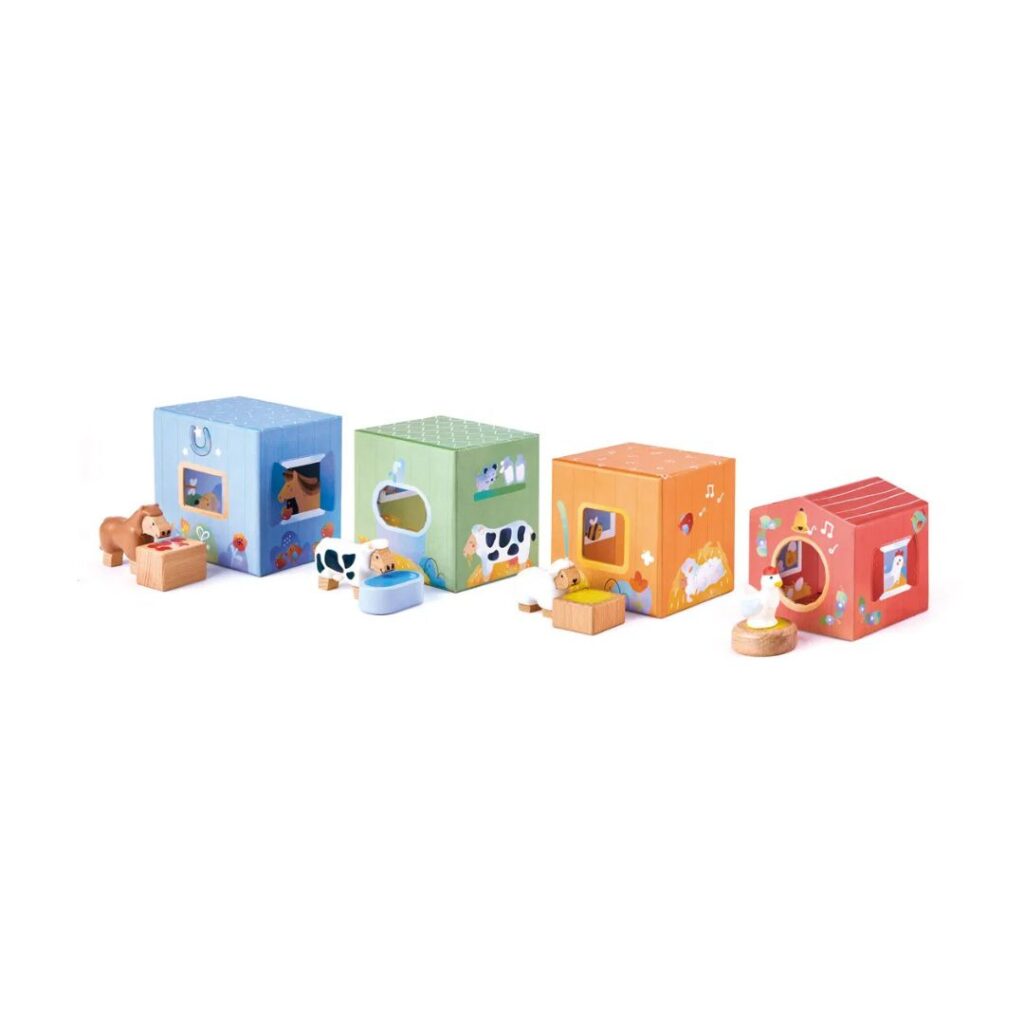 Hape legetøj - stableleg med bog og figurer - The Happy Stables