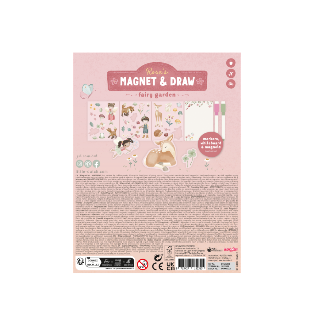 Little Dutch - Magnet og tegne sæt - Rosa Fairy Garden BT126894