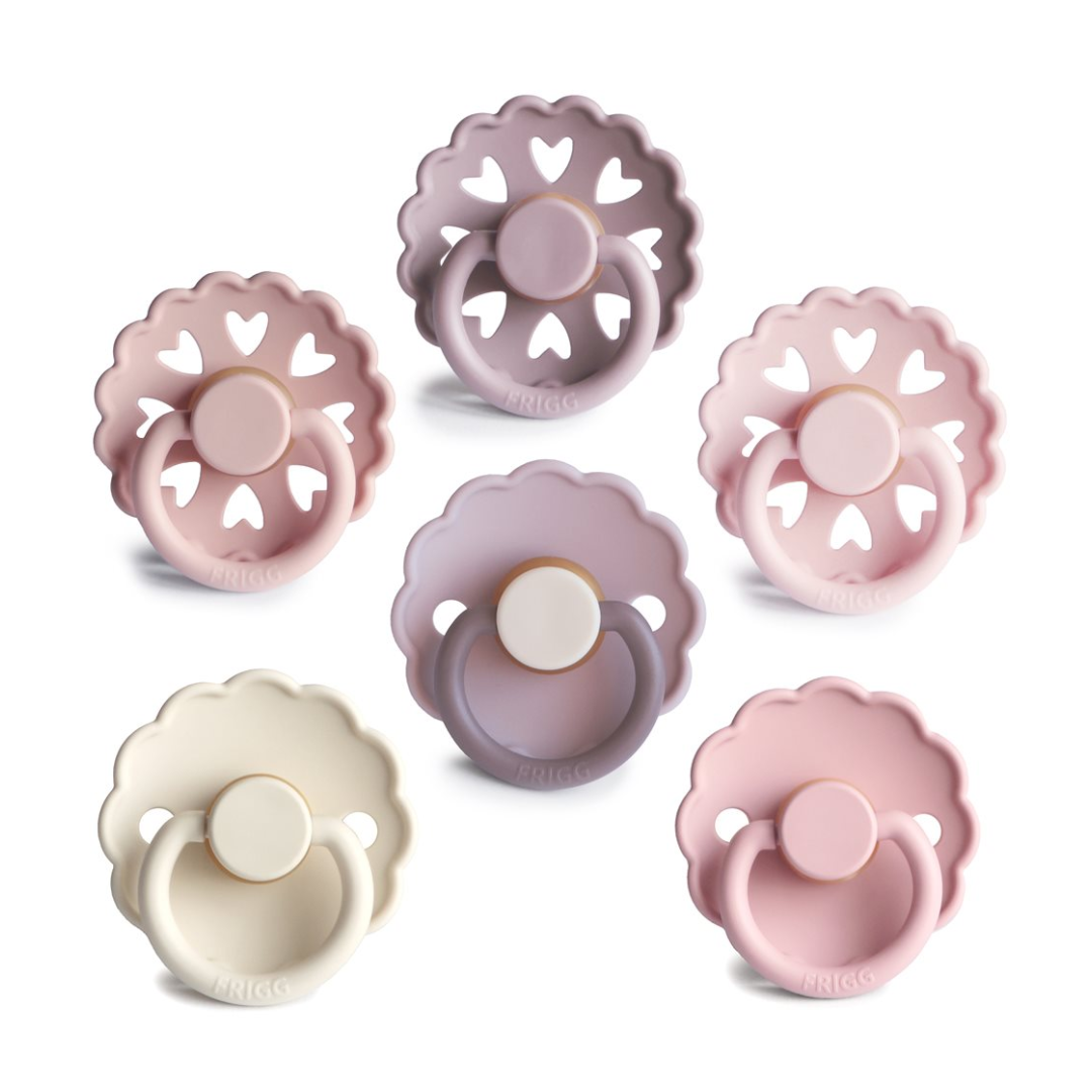 FRIGG 6-Pack Pacifiers - Round Latex - Blooming Love - Size 1