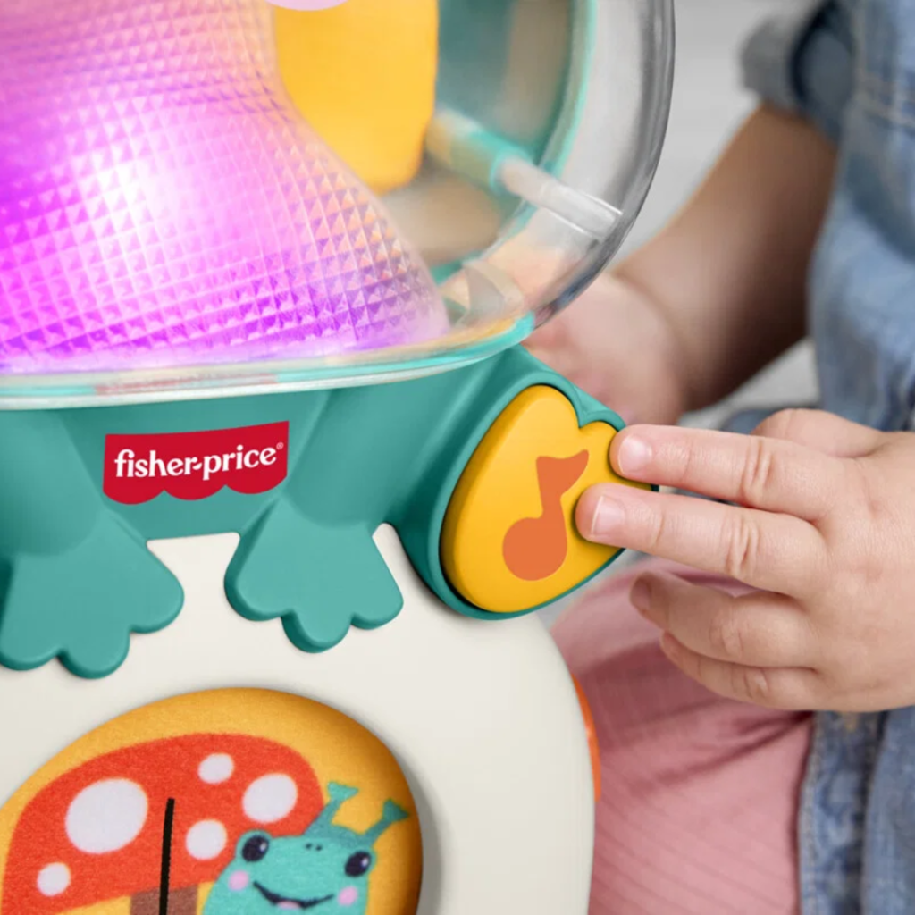 Interaktiv Fisher-Price frø med lys, musik og 4 bolde. Barnet slipper boldene ned og finder dem igen. Stimulerer motorik og læring fra 6 måneder.
