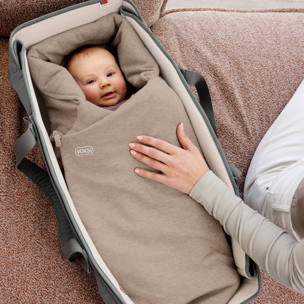 voksi wool wrap walnut baby