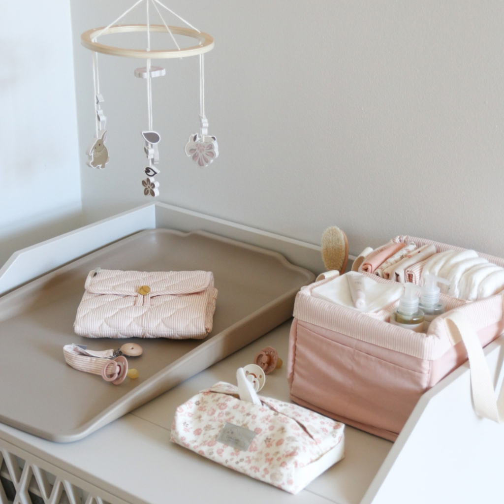 cam cam copenhagen diaper caddy classic stripes rose