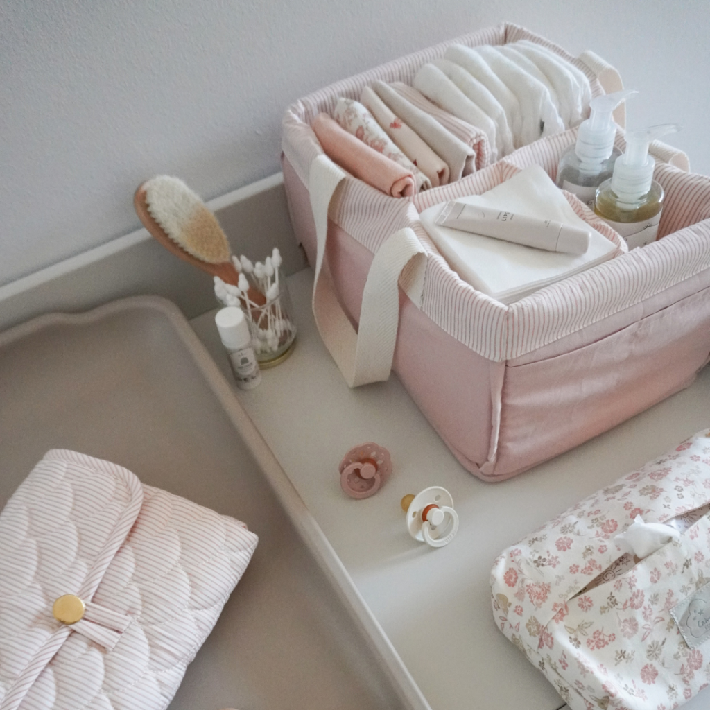 cam cam copenhagen diaper caddy classic stripes rose