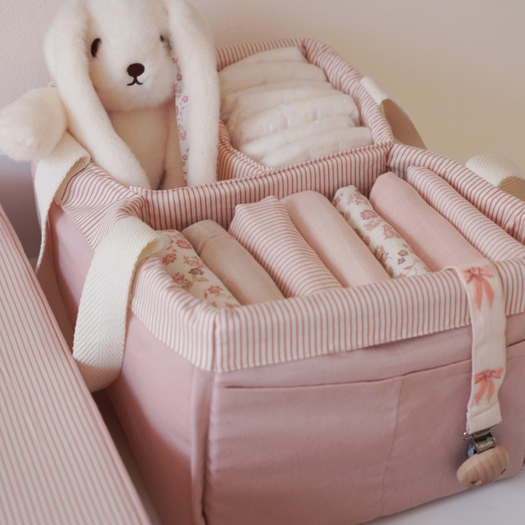 cam cam copenhagen diaper caddy classic stripes rose