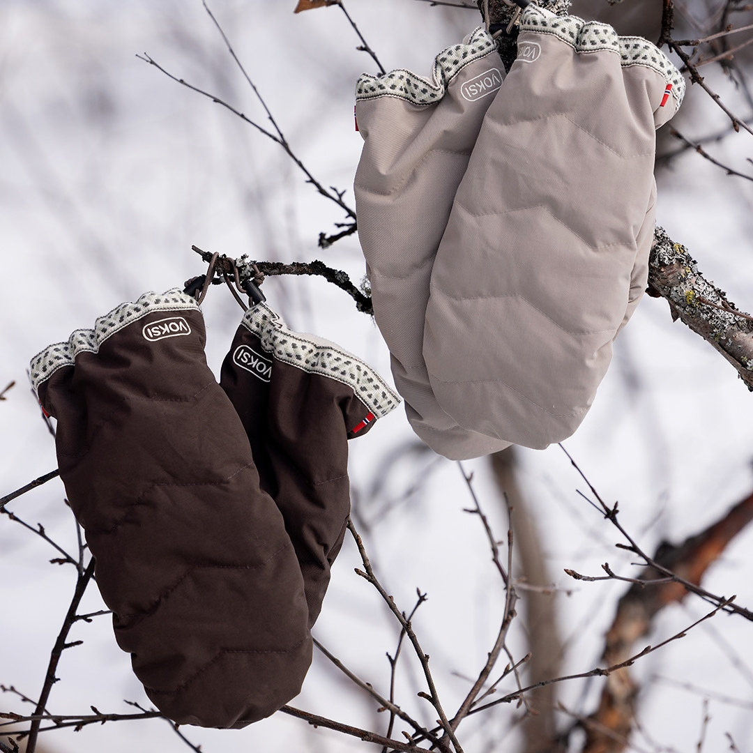 voksi stroller mittens barnevognshandsker clay og chocolate snow edition