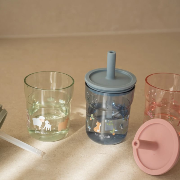 Little Dutch - Børneglas 250 ml med sugerør - Forest Friends