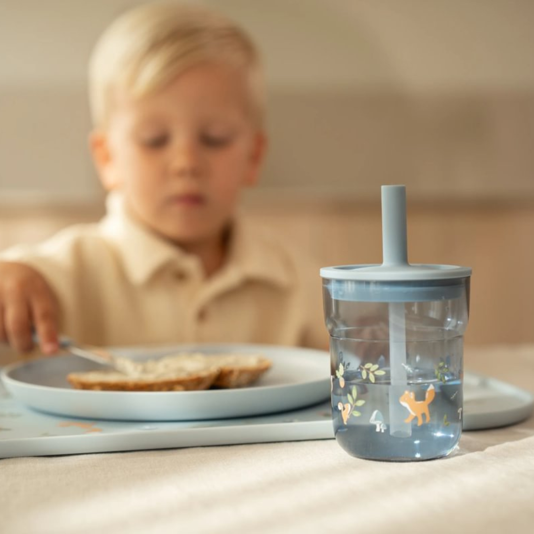 Little Dutch - Børneglas 250 ml med sugerør - Forest Friends