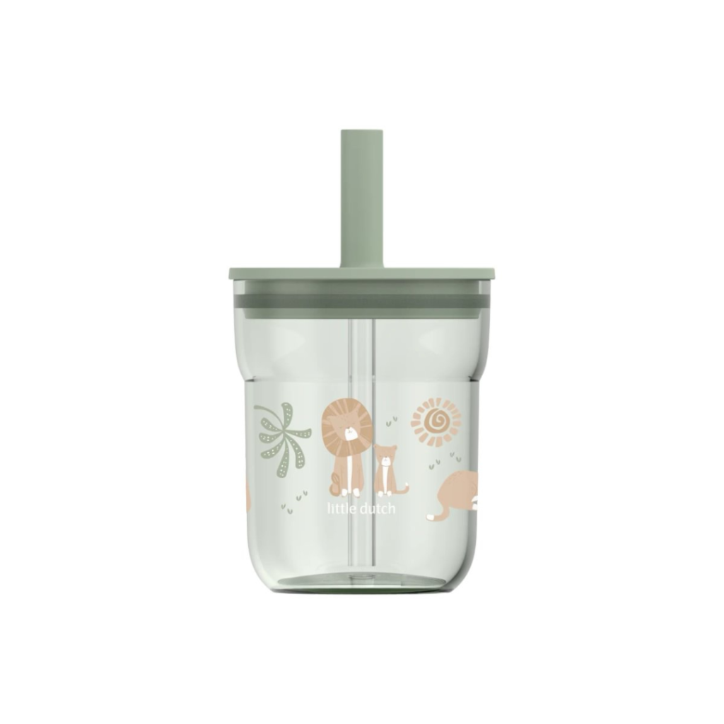 Little Dutch - Børneglas 250 ml med sugerør - Safari Friends
