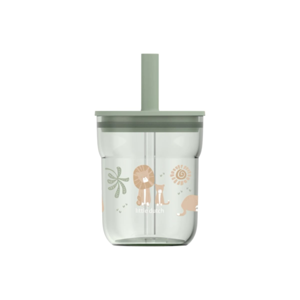 Little Dutch - Børneglas 250 ml med sugerør - Safari Friends