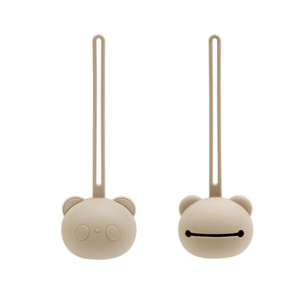 Magni Sutteholder i LFGB silikone med bamsemotiv, beige
