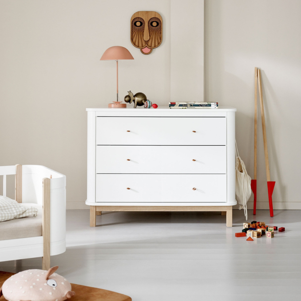 Oliver Furniture Wood kommode 3 skuffer hvid og eg