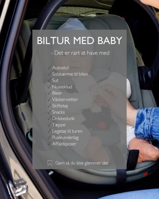 Skal I på køretur med baby?👶

Der er ikke noget værre end at være kørt hjemmefra og opdage, at sutten, bleerne eller skiftetøjet stadig ligger derhjemme😅

Derfor har vi samlet en lille huskeliste med de vigtigste ting til bilturen – så I kan nyde turen med lidt mere ro i maven🤎

Gem opslaget, så du altid har listen lige ved hånden, når I skal afsted.

Er der én ting, du aldrig tager hjemmefra uden? 
Del den gerne i kommentarfeltet – måske kan du hjælpe en anden forælder. 👇